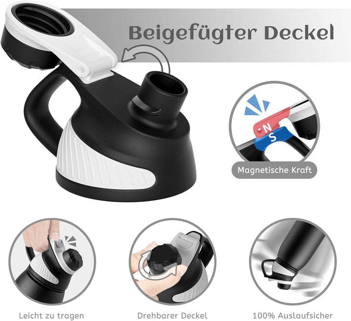 Fjbottle Edelstahl Trinkflasche Sport mit Magnetischem Deckel 1L, 800ml, 600ml, 400ml BPA-Frei Ausla