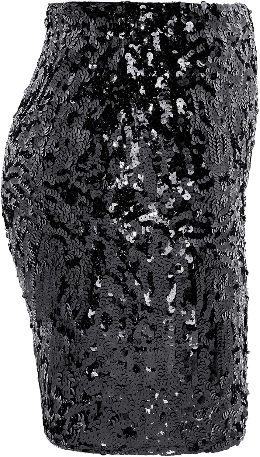Durio Pailettenrock Für Damen Glitzer Rock Kurz Damen Sexy Midi Skirt Hüftrock mit Elastische Taille