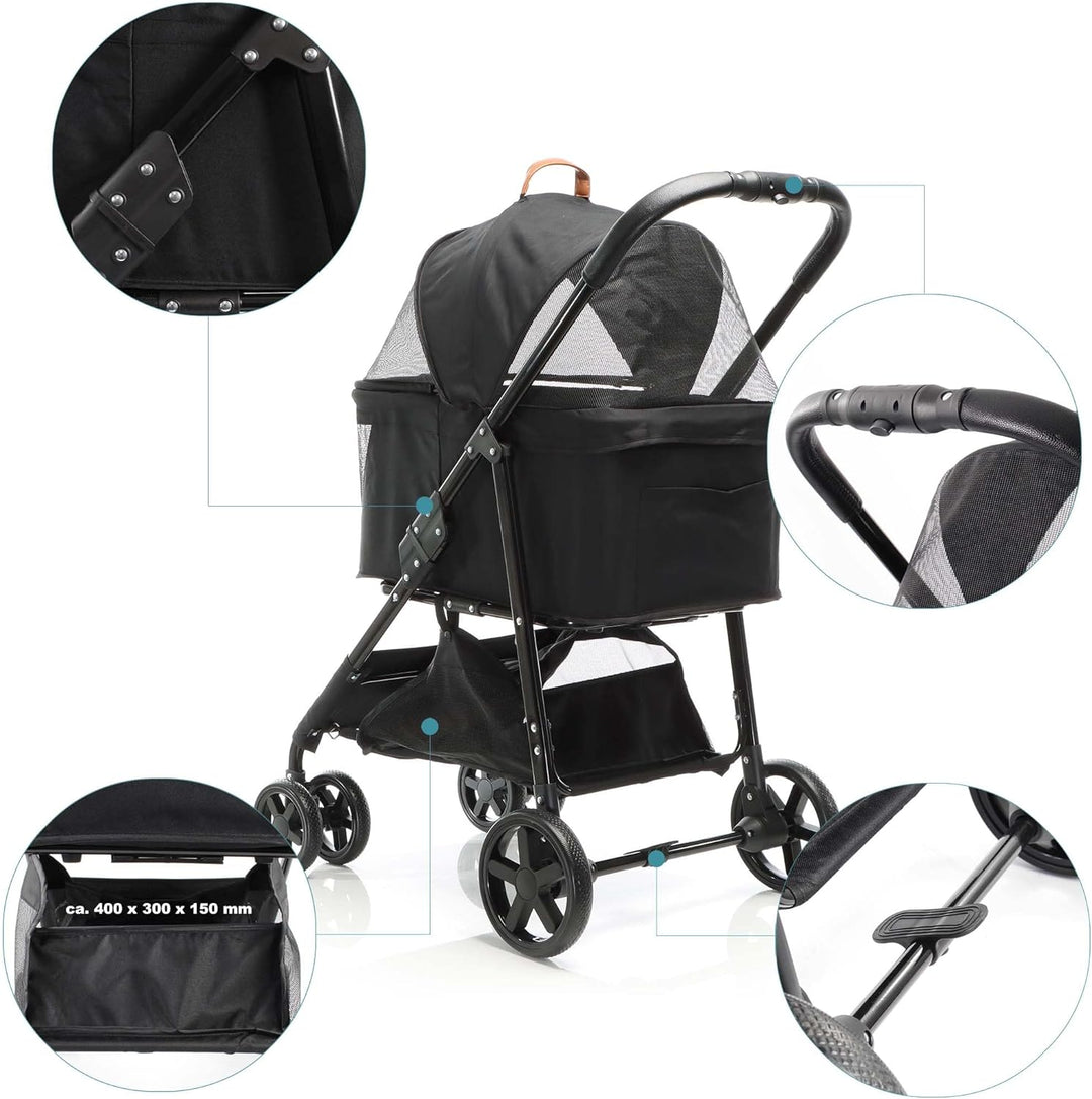 Fudajo 2in1 Hundewagen Faltbarer Hundebuggy in Schwarz Haustierwagen mit Abnehmbarer Transporttasche