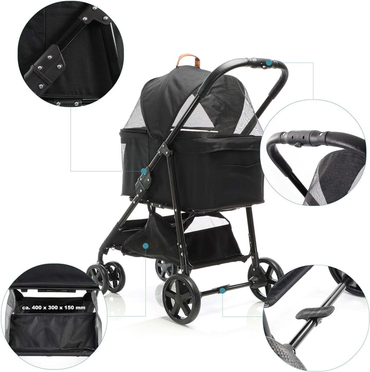 Fudajo 2in1 Hundewagen Faltbarer Hundebuggy in Schwarz Haustierwagen mit Abnehmbarer Transporttasche
