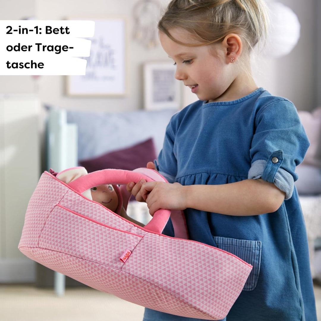 HABA 305072 - Puppentragetasche Rosarot, Puppenzubehör für Babypuppen und HABA-Stoffpuppen, Tragetas