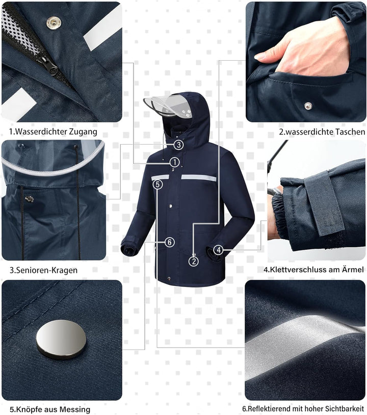 Coutyuyi Herren & Damen Regenanzug Reflektierender 100% Wasserdichter Anzug Outdoor Regenmantel Wind