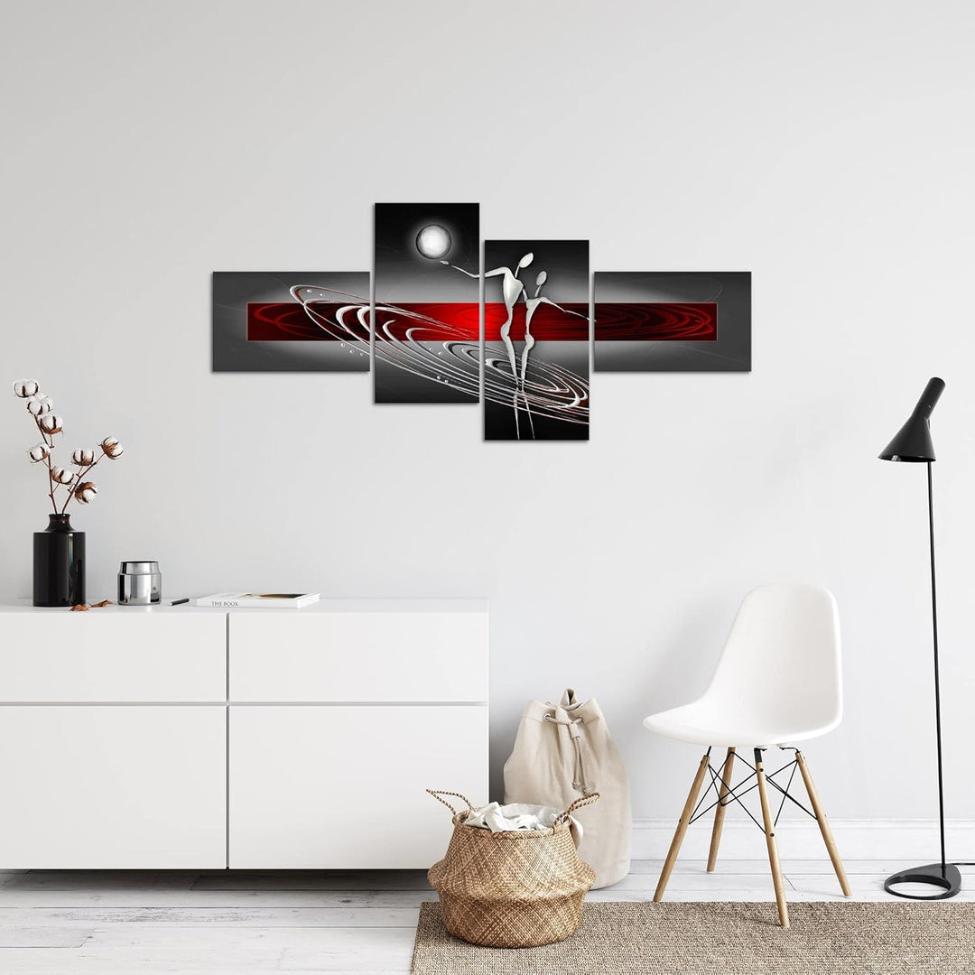 Runa Art Wandbilder Set XXL Abstrakt Figuren Wohnzimmer Schlafzimmer Rot Grau 4 Teilig - Made in Ger