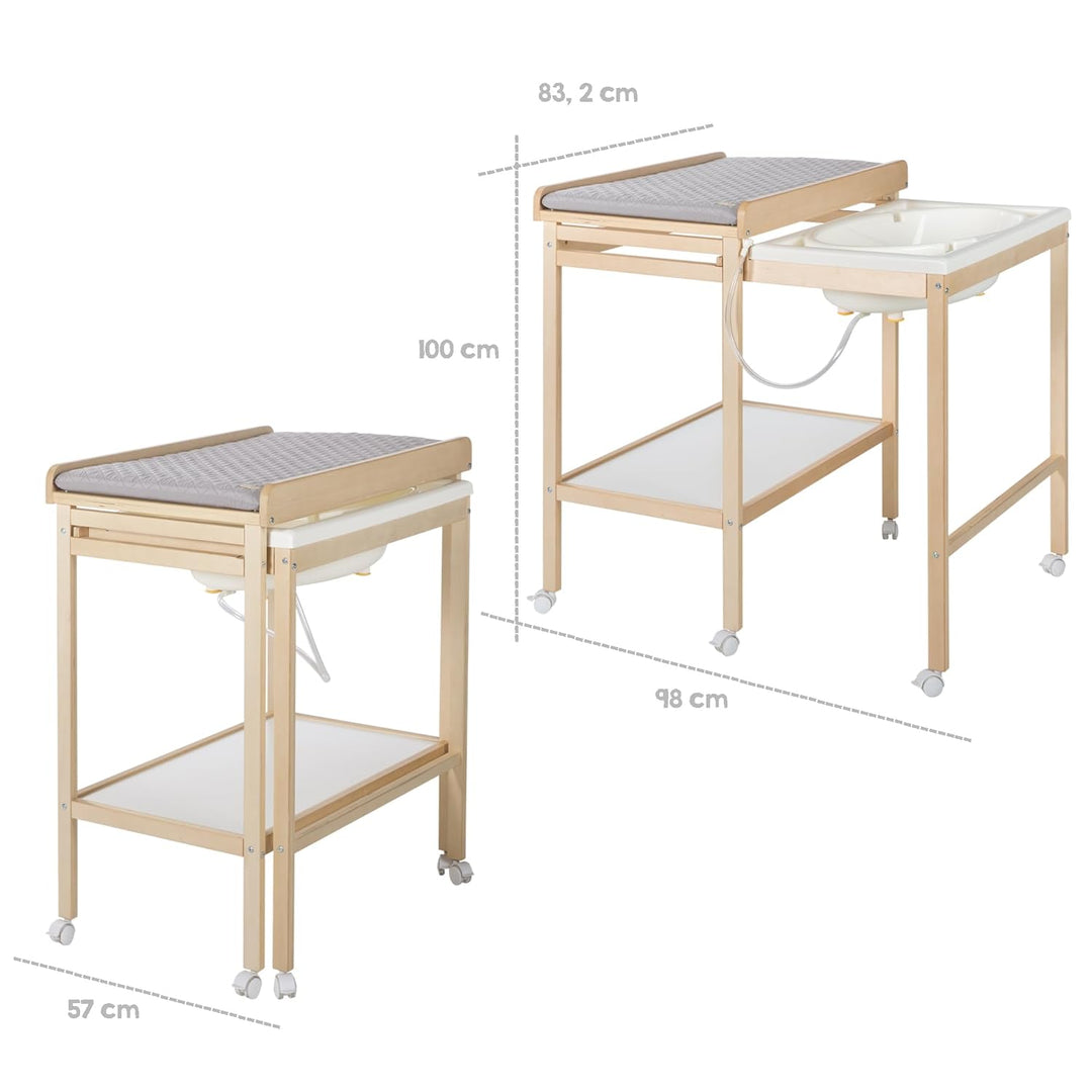roba Bade Wickel Kombination + Wickelauflage Style grau - Mobiler Wickeltisch mit integrierter Badew