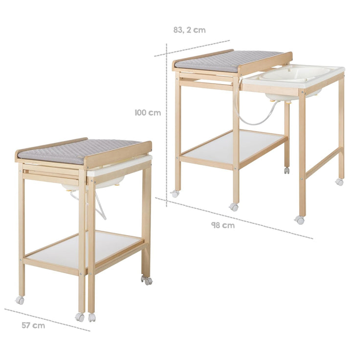 roba Bade Wickel Kombination + Wickelauflage Style grau - Mobiler Wickeltisch mit integrierter Badew