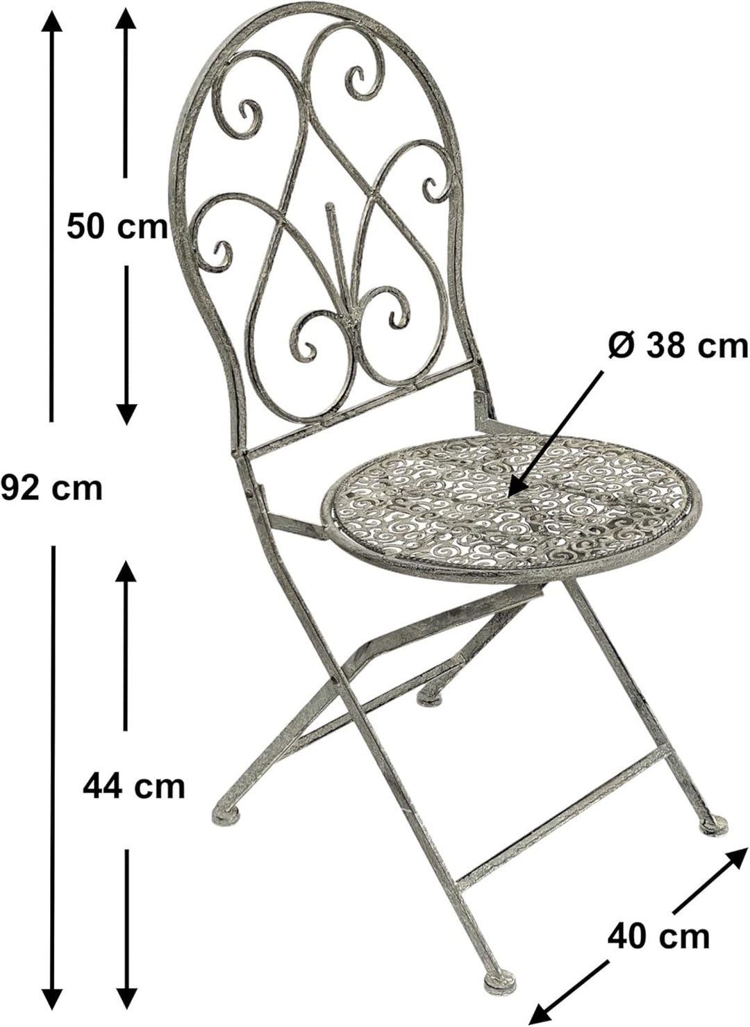 DanDiBo Gartenstuhl Metall Grau Weiss 96127 Metallstuhl Stuhl Garten Vintage Eisen Nostalgie Eisenst