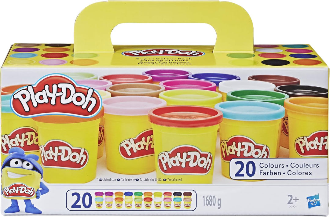 Play-Doh Super Colour Set mit 20 Dosen Modelliermasse (insgesamt 1,6 kg), Bastelset zum gemeinsamen