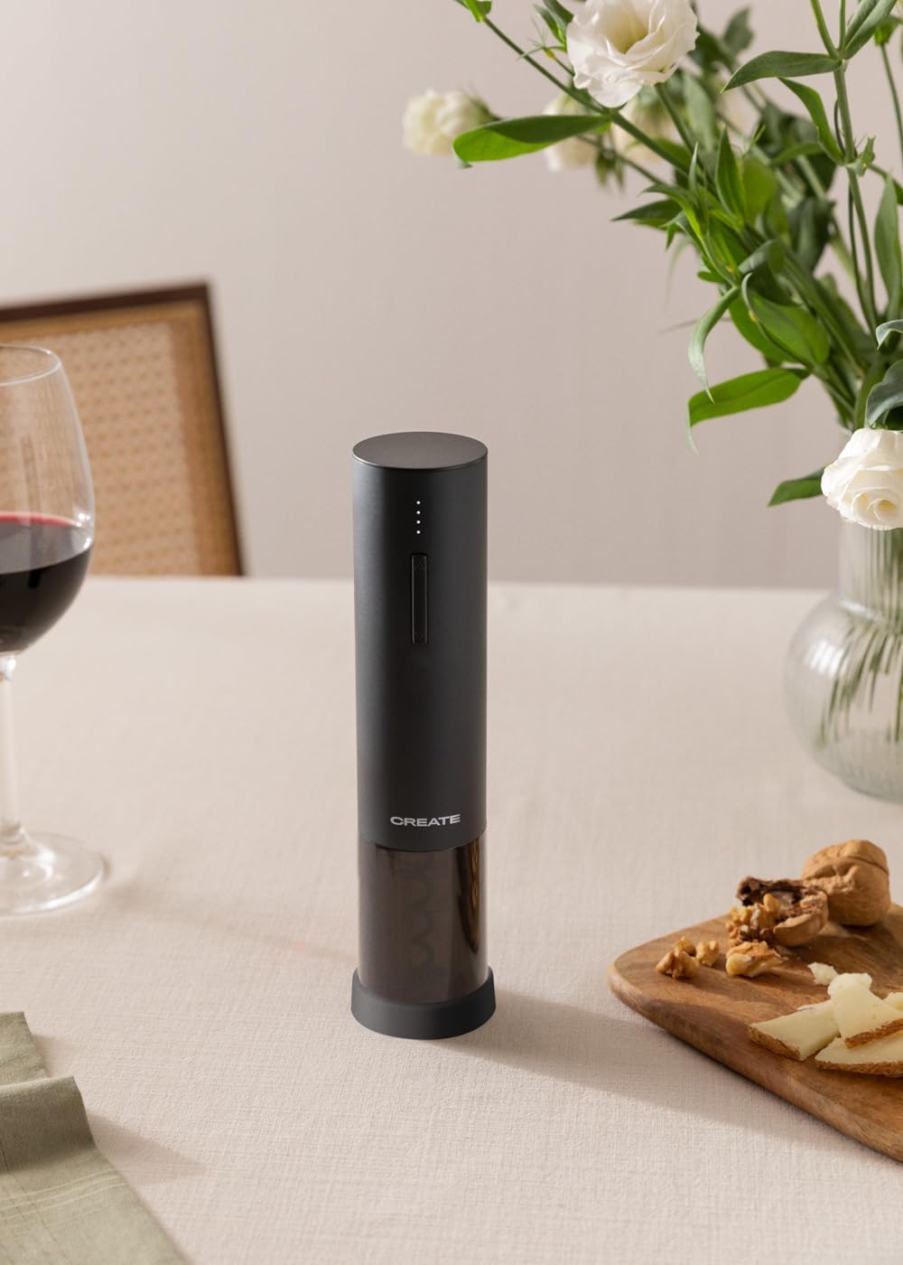 CREATE/WINE OPENER STEEL/Elektrischer Korkenzieher mit Zubehör Schwarz/Reichweite für 50 Flaschen, 4