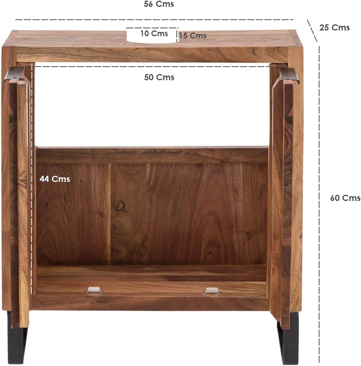 Woodkings Sydney Waschbeckenunterschrank I Kleiner Badschrank BxHxT: 56x60x25 cm aus massiv Holz Aka
