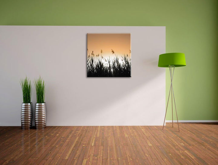 Pixxprint Schilfufer bei Dämmerung als Leinwandbild Quadratisch/Grösse: 70x70 / Wandbild/Kunstdruck/