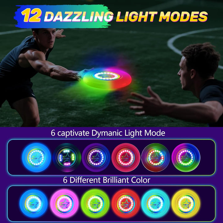 12 Lichtmodus Flying Discs Flugscheibenspielzeuge für Kinder und Erwachsene, automatisches Aufleucht