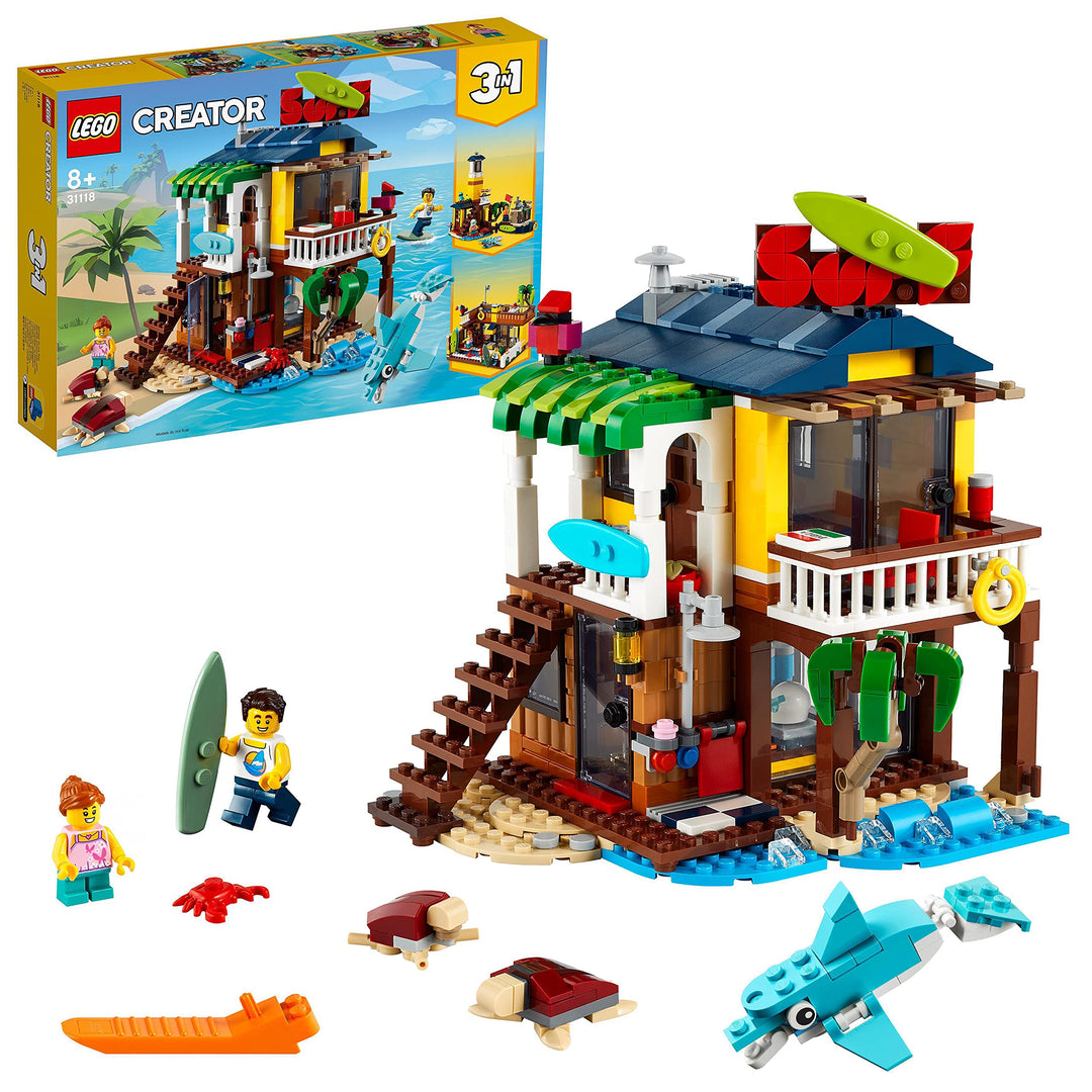 LEGO 31118 Creator 3-in-1 Surfer-Strandhaus, mit Leuchtturm, Poolhaus, Tier-Figuren wie Delfin und S
