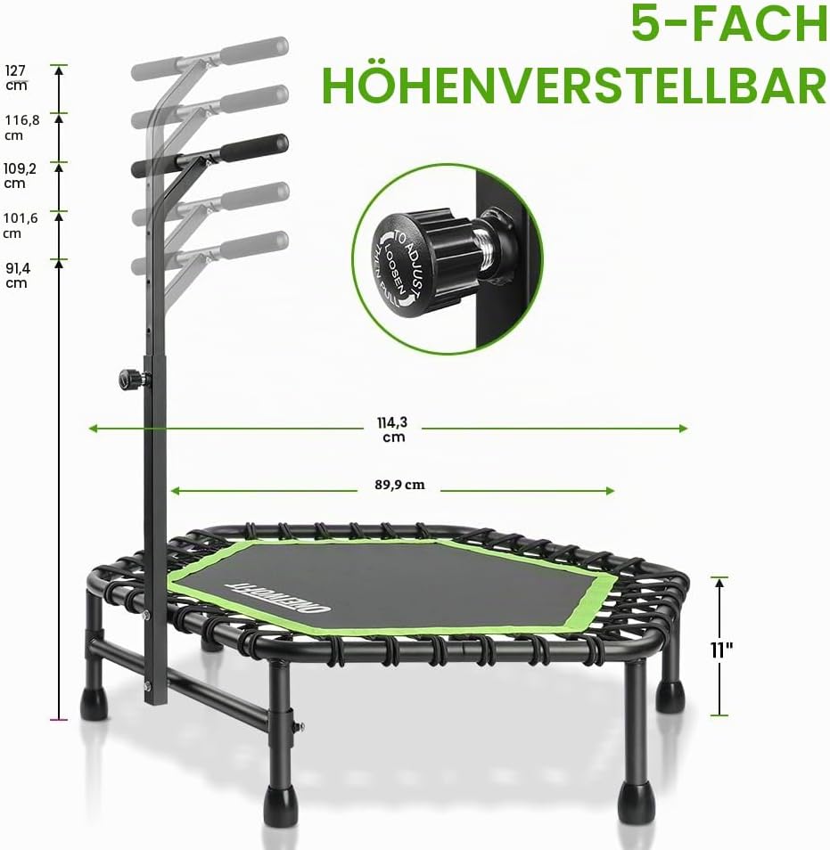ONETWOFIT 114cm Trampolin Outdoor,Rückprall Trampolin für Erwachsene, Leises Mini Trampolin für das