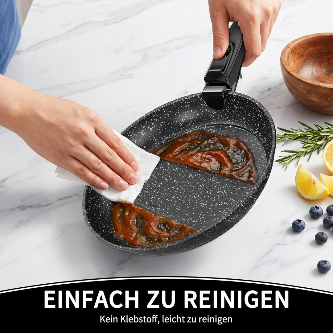 Kiseely Pfannenset mit Abnehmbarer Griff,Bratpfanne mit Antihaft beschichtung,Cool-Touch Handles Sui