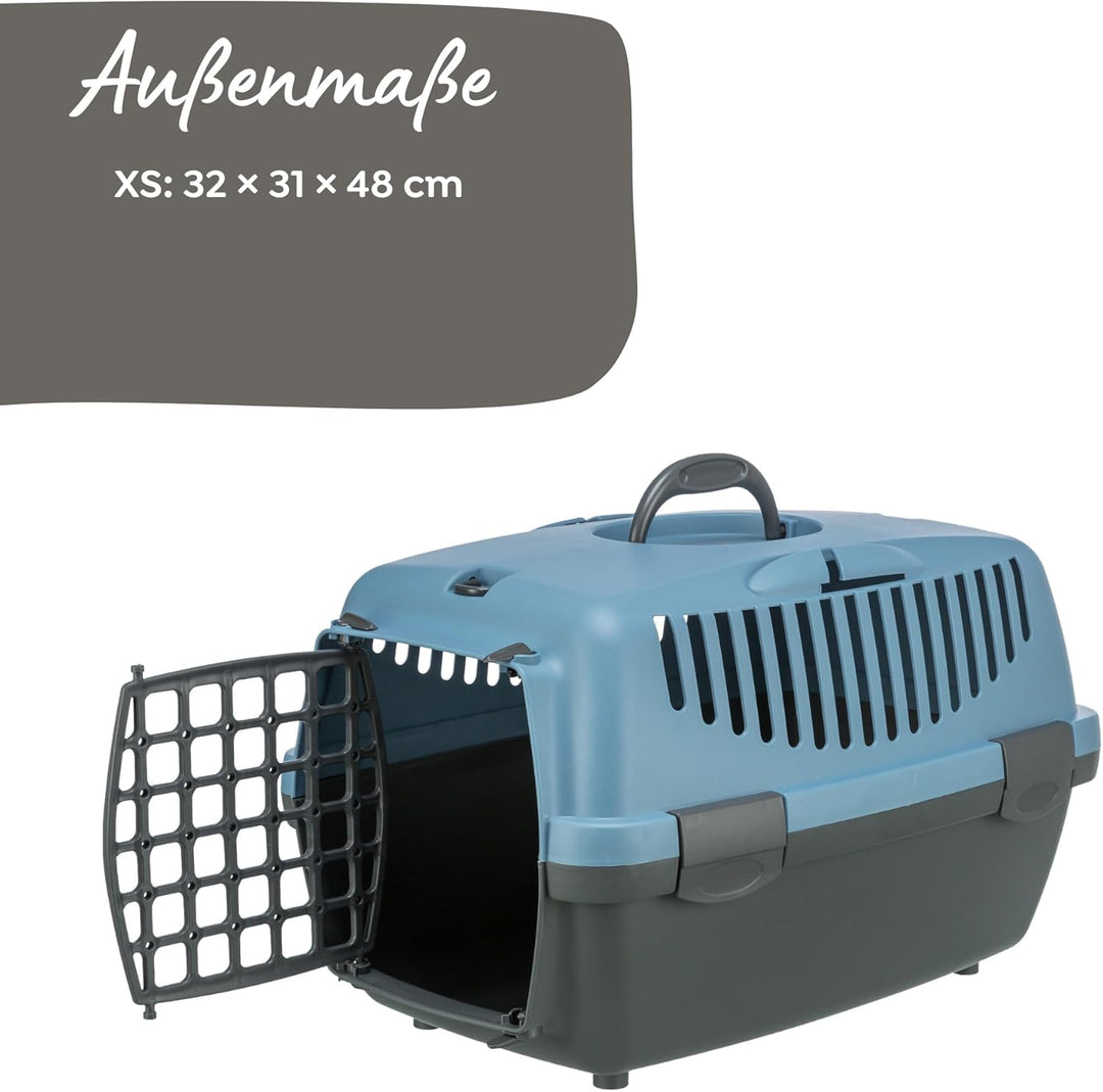 TRIXIE Transportbox Capri 1, XS: 32 × 31 × 48 cm - Tragegriff - Kunststoff - dunkelgrau/pastellblau