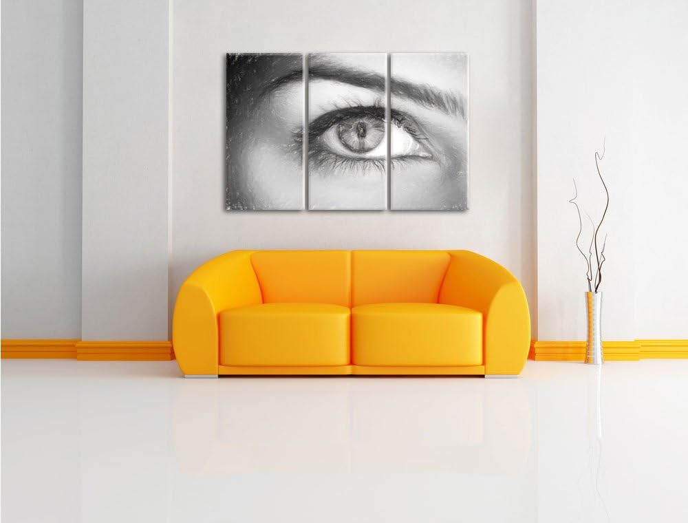Pixxprint Auge Einer Frau Kohle Effekt 3-Teiler Leinwandbild 120x80 Bild auf Leinwand