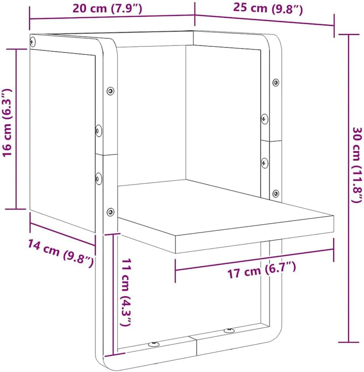 Wandregal Schwarz 20x25x30 cm mit Stange für Wohnzimmer Schlafzimmer Küche Bad Flur Büro Stauraum Or