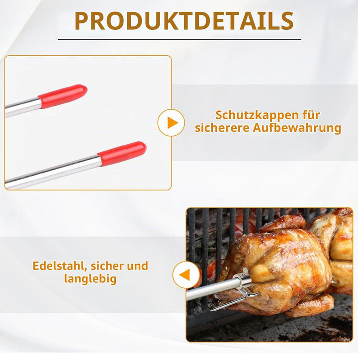 CPROSP 2 Stück Fleischnadeln Edelstahl BBQ mit Durchmesser 15mm mit Rote Schutzhülle und Feststellsc