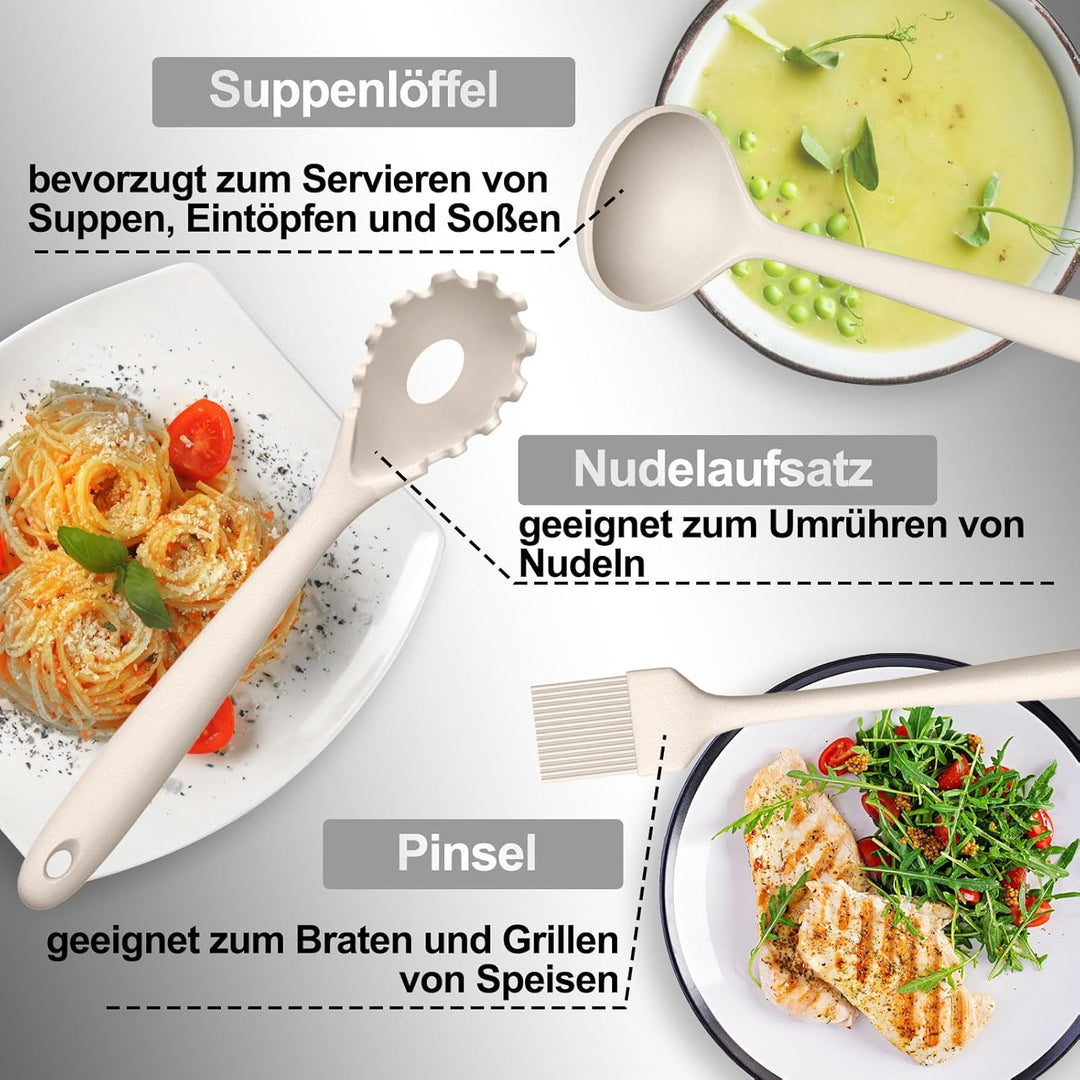 Silikon Küchenhelfer Set, 22 Stück Kochutensilien Kochgeschirr, Hitzebeständiger Kochbesteck Set mit