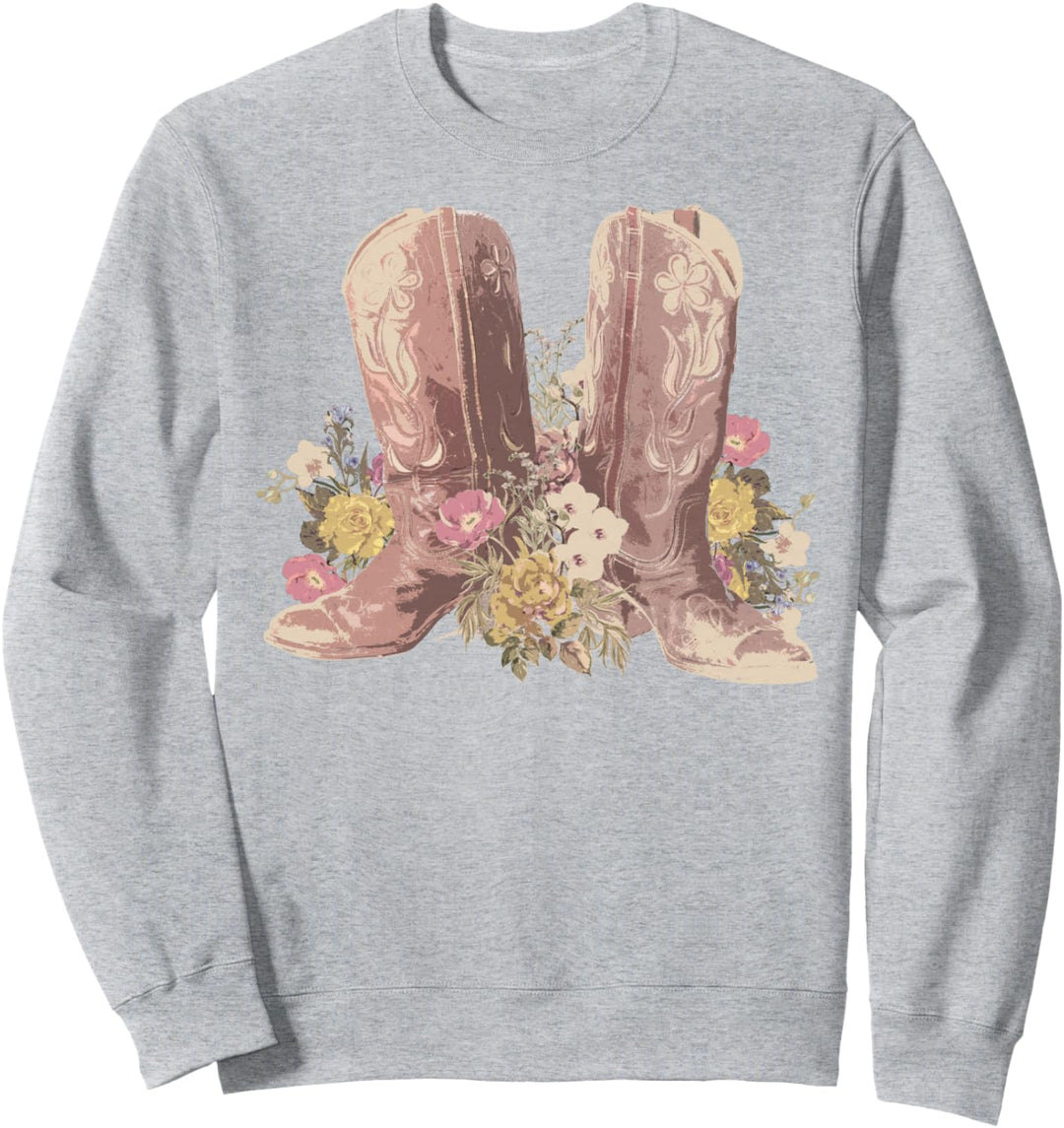 Trendy Flower Boots Sweatshirt