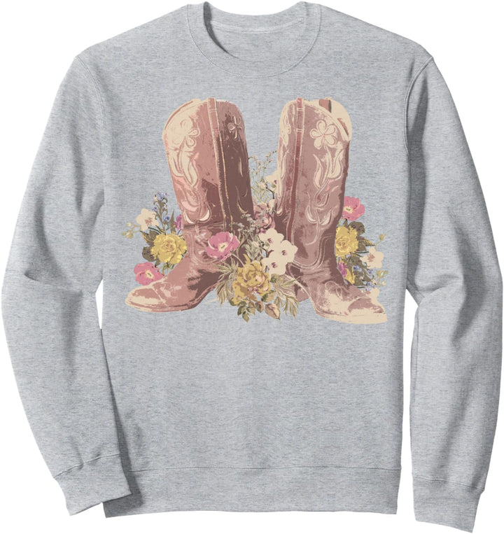 Trendy Flower Boots Sweatshirt