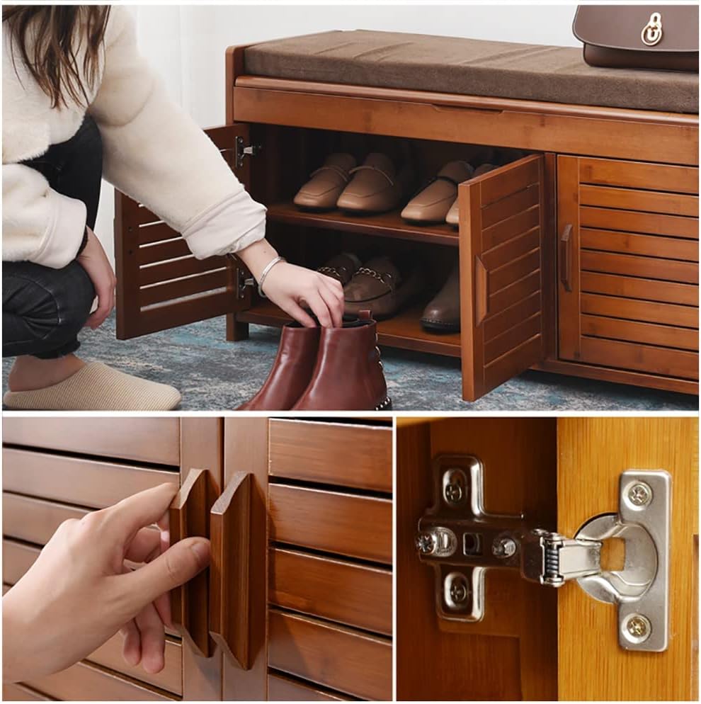 Kleine Schuhschrank mit Sitzbank, Holz Schuhregal mit Sitzfläche, Bambus Bank mit Stauraum und Sitzk