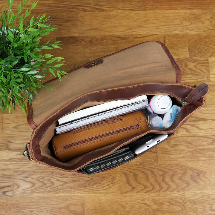 LECONI Umhängetasche Freizeittasche mit Trageriemen Damen Schultertasche in Echtleder Vintage-Look L