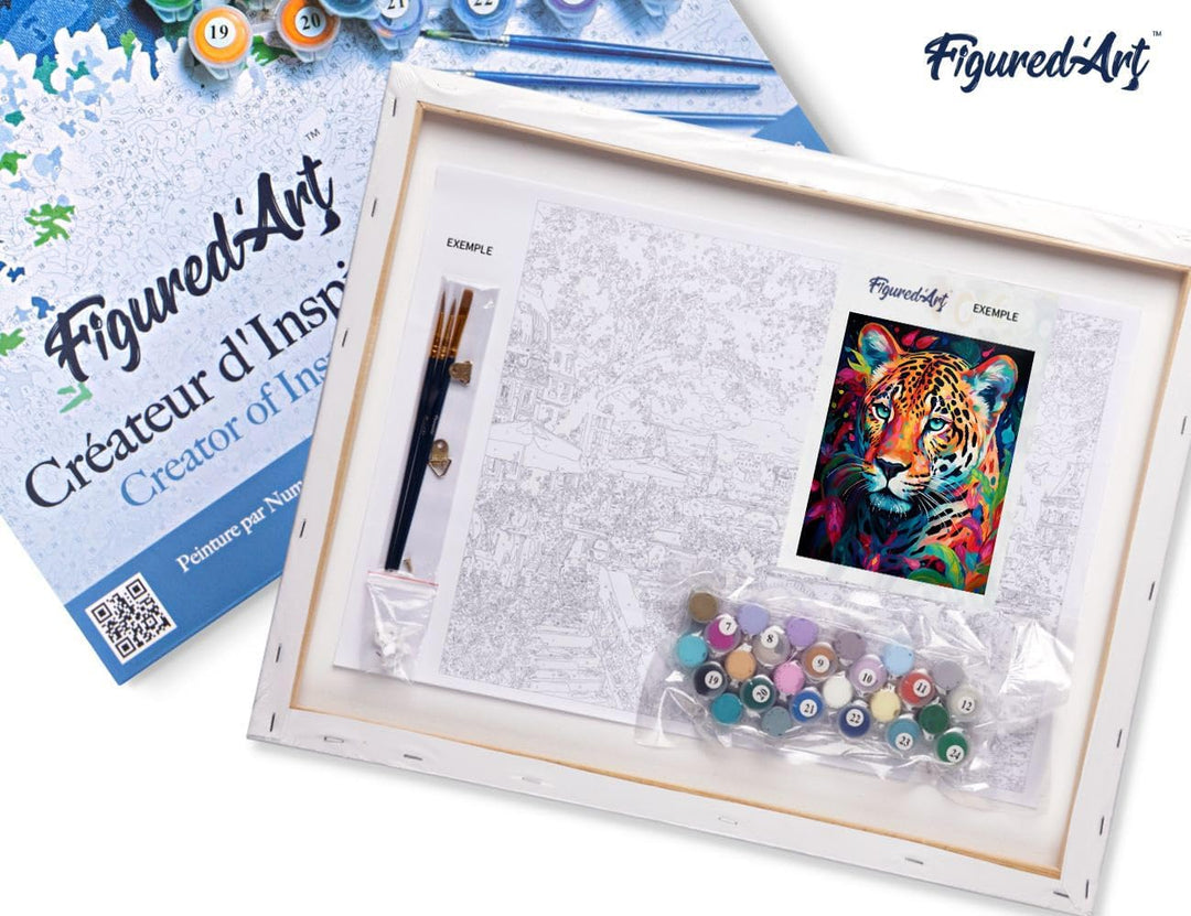 Figured'Art Malen Nach Zahlen Erwachsene Mit Rahmen Leopard Farbenfroh Abstrakt - Paint by Numbers B