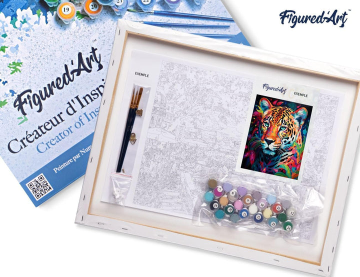 Figured'Art Malen Nach Zahlen Erwachsene Mit Rahmen Leopard Farbenfroh Abstrakt - Paint by Numbers B