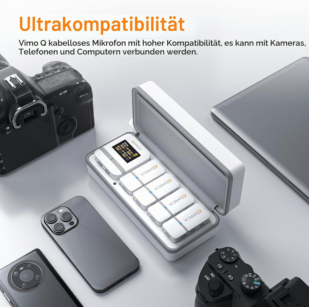 comica Vimo Q Lavalier Wireless Mikrofon mit 4 Sendern und 1 Receiver, 48kHz/24bit Audioqualität, Ge