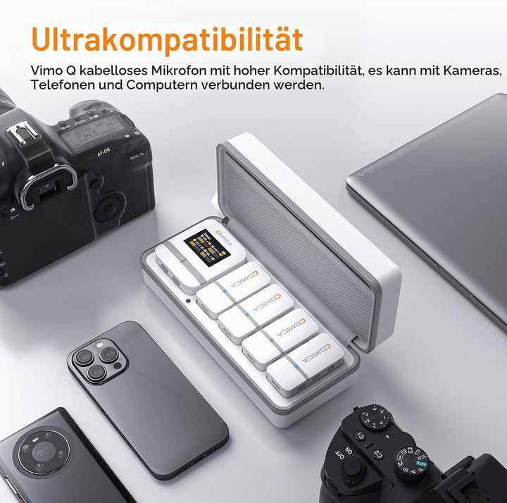 comica Vimo Q Lavalier Wireless Mikrofon mit 4 Sendern und 1 Receiver, 48kHz/24bit Audioqualität, Ge