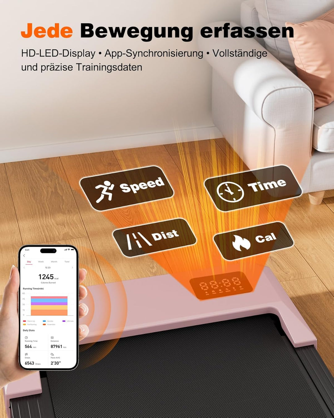 Superun Walking Pad mit Steigung max 159 KG/136 KG, 2.5HP Laufband für Zuhause mit LED, Leise Laufba