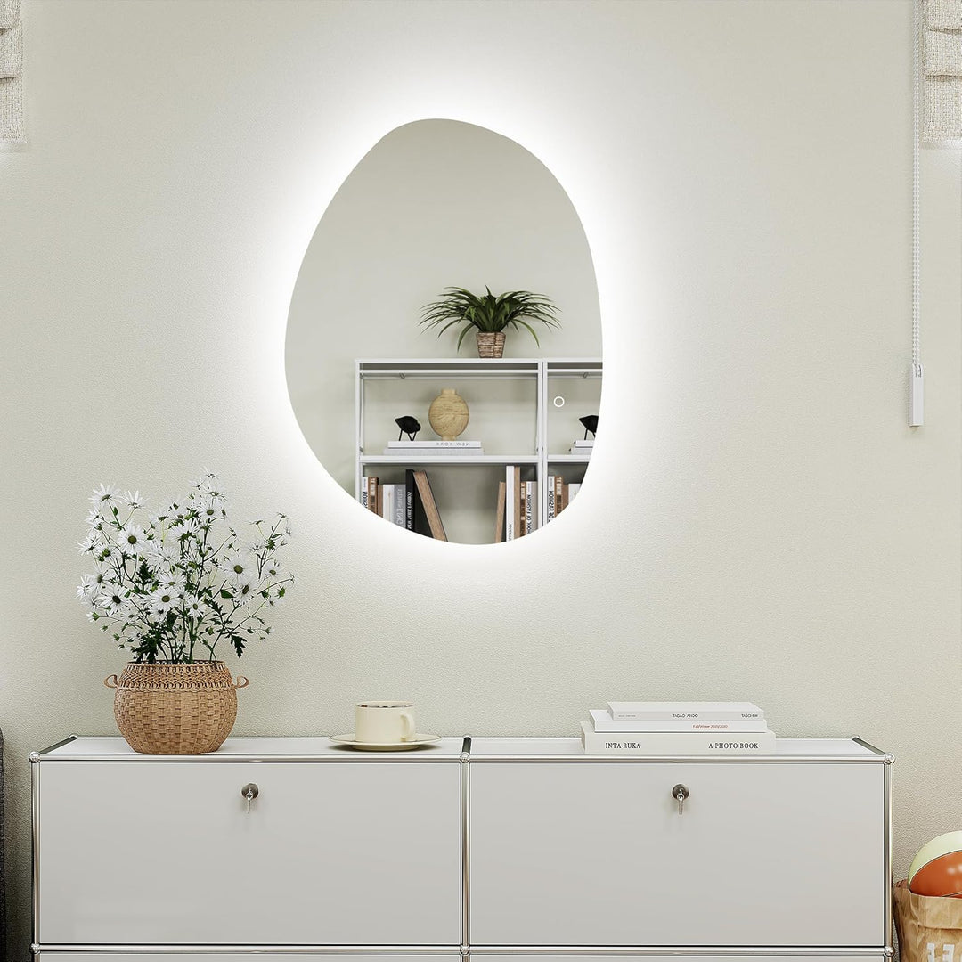 HOMCOM Badspiegel mit Beleuchtung 80 x 60 cm LED Badezimmerspiegel Dimmbar mit 3 Lichtfarben Touch-S