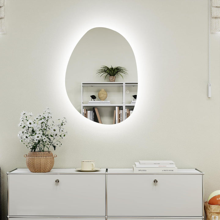 HOMCOM Badspiegel mit Beleuchtung 80 x 60 cm LED Badezimmerspiegel Dimmbar mit 3 Lichtfarben Touch-S