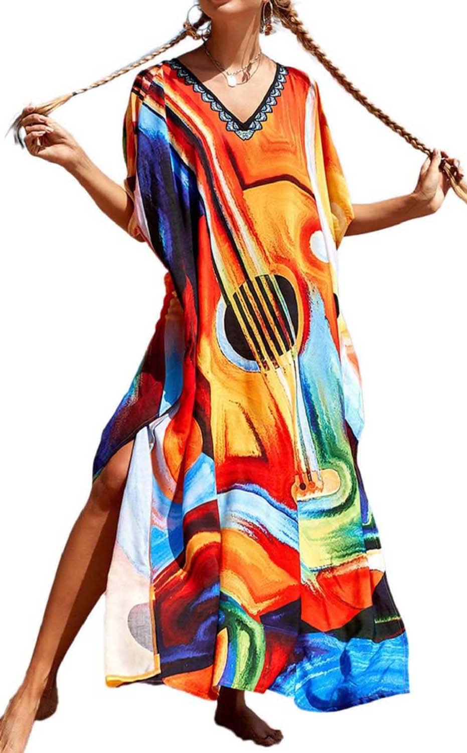 AMEOOR Damen Sommerkleid Strandkleid Kaftan Kleid Lange Bikini Cover Up Sommer Badeanzug Boho Strand