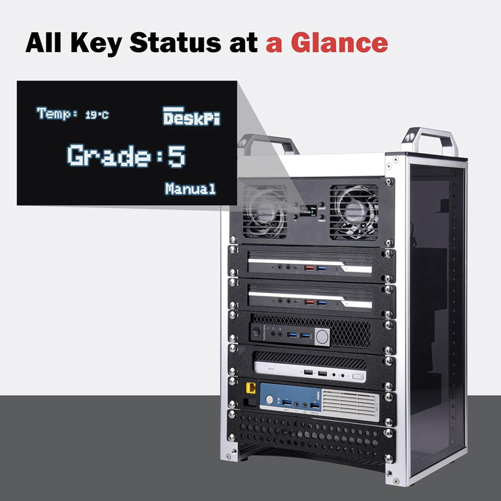 GeeekPi 10-Zoll 2U Rackmontage Dual-Fan-Kühlpanel mit OLED-Display & 2X 70-mm-Aktivlüfter für 10-Zol