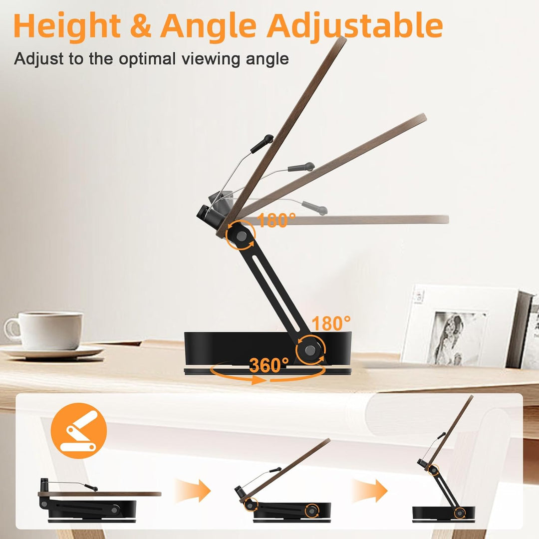JNUYISW Buchständer Holz, Verstellbarer Buchhalter Leseständer zum Lesen mit 360° Drehbare Basis Fal