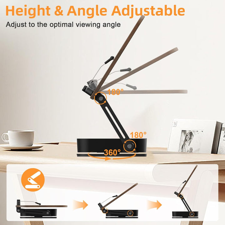 JNUYISW Buchständer Holz, Verstellbarer Buchhalter Leseständer zum Lesen mit 360° Drehbare Basis Fal