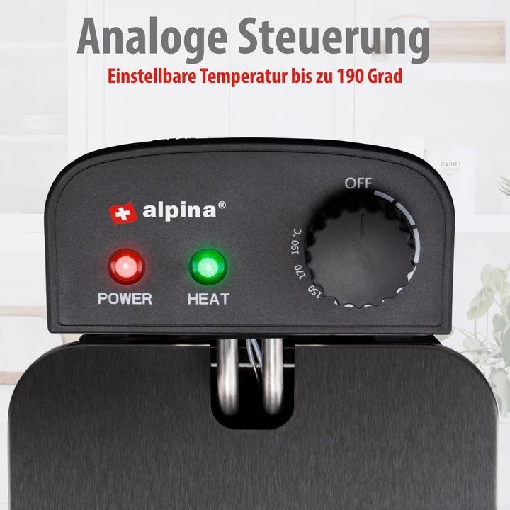 alpina Friteuse mit Fett 3L - Fritteuse mit Öl und Einstellbarem Thermostat - Fritöse mit abnehmbare