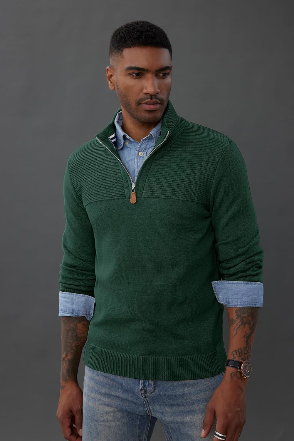 PaulJones Troyer Pullover Herren Strickpullover mit Reissverschluss und Stehkragen Arbeitspullover S