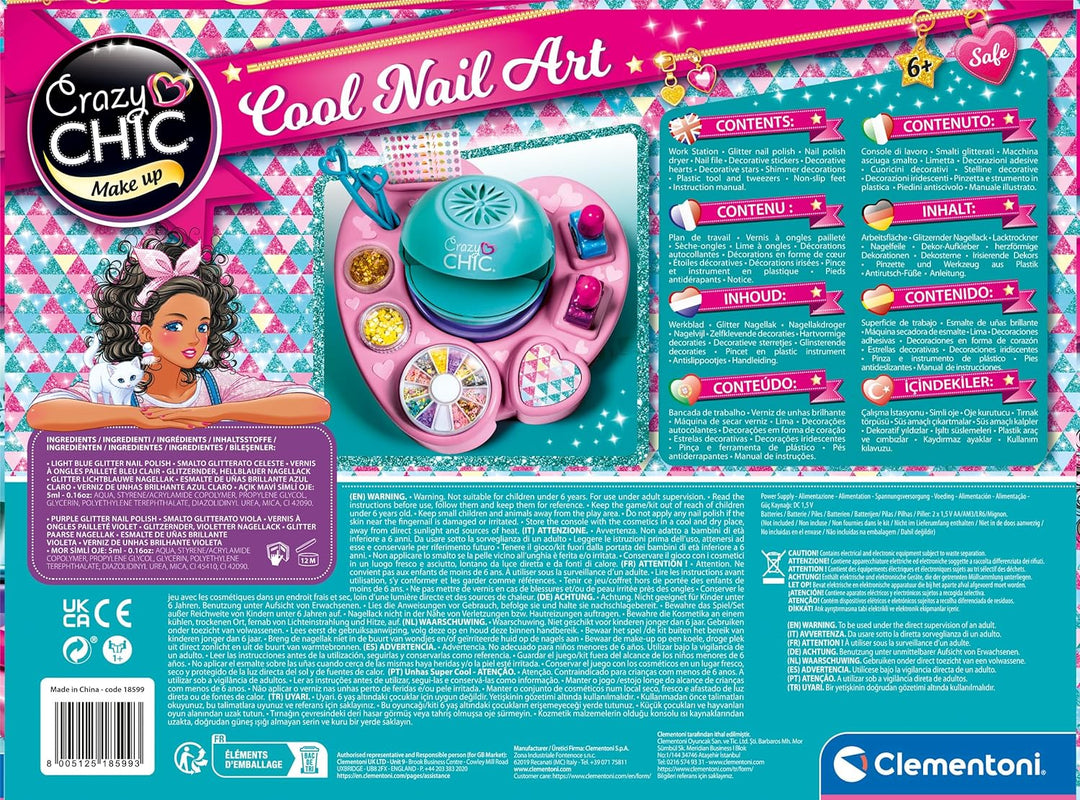 Clementoni Crazy Chic Cool Nail Art - DIY Nageldesign-Set für Kinder ab 6 Jahren - Kreativ-Spielzeug