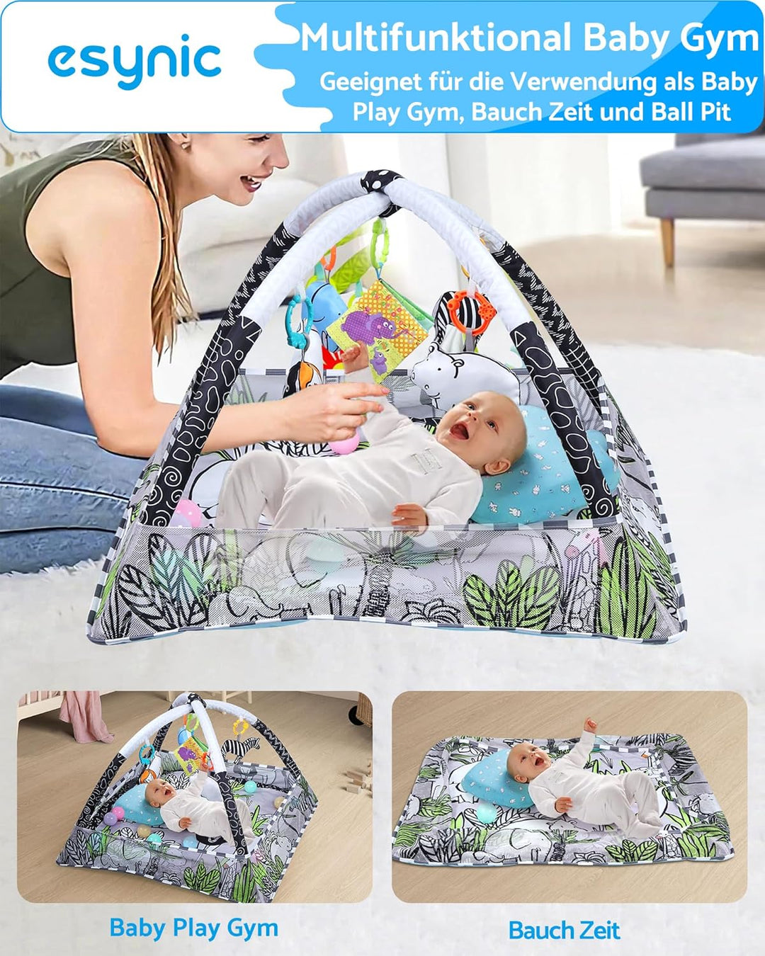 eSynic Baby Gym Spielmatte Spielbogen 7 in 1 Kickin' Tunes Spieldecke Krabbeldecke mit 5 Abnehmbaren