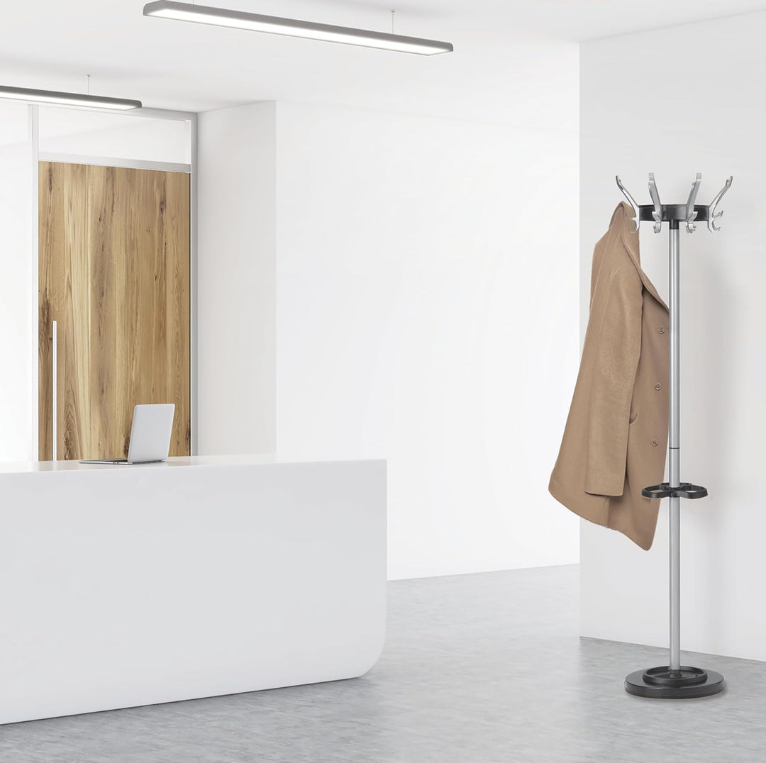 Unilux Cypres Garderobenständer, mit höhenverstellbarem Schirmständer, grau Metall-grau, Metall-grau