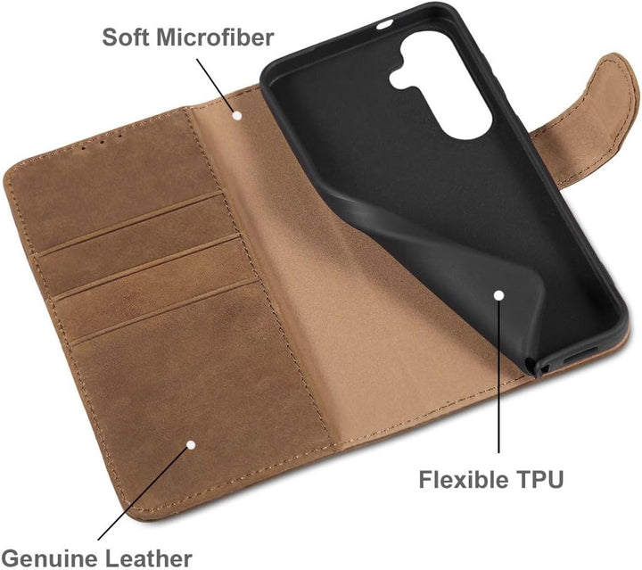 LENSUN Echtleder Handyhülle für Samsung Galaxy S26, Flip Hülle [Brieftasche][RFID Schutz][3 Kartenfa