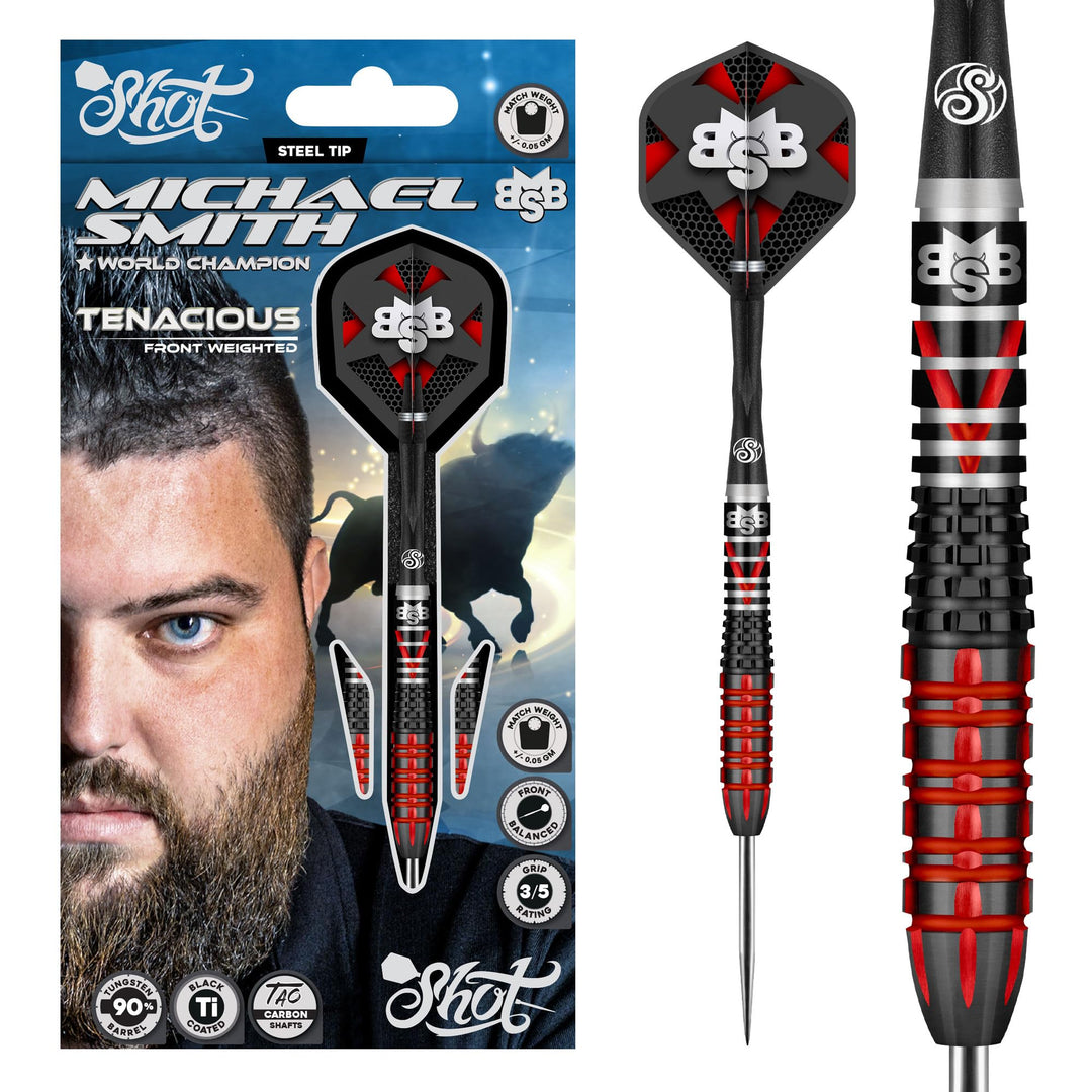 Shot! Steel Darts Michael Smith Bully Boy Tenacious 90% Tungsten Steeltip Darts Steeldart Hochwertig