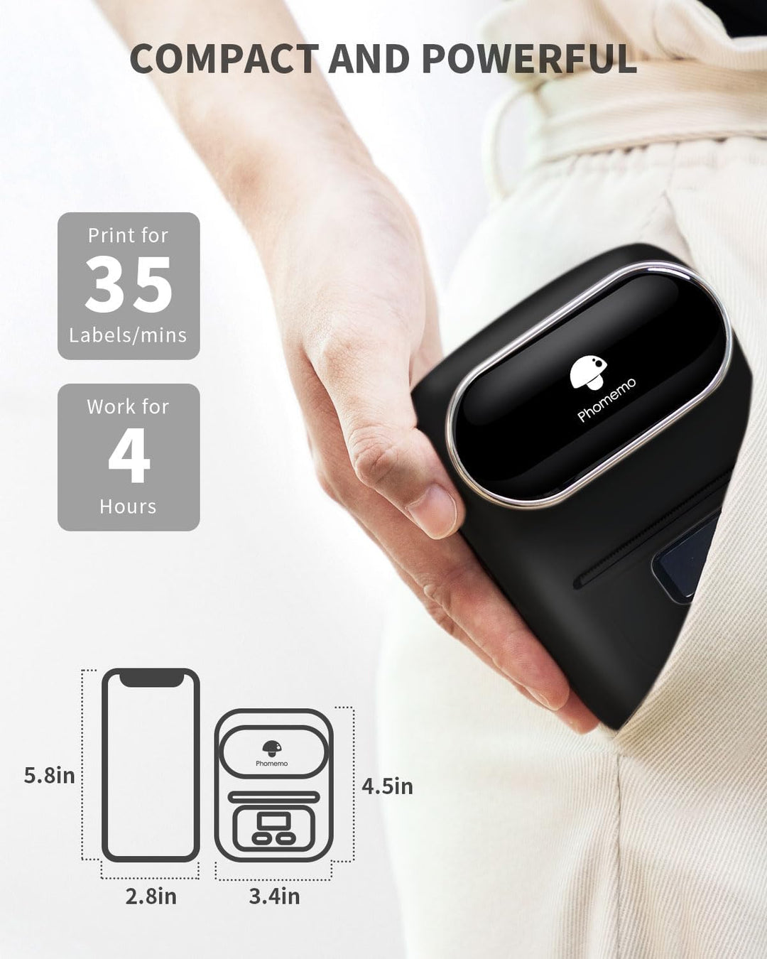 Phomemo M110 Etikettendrucker, Bluetooth Beschriftungsgerät Selbstklebend Edikettengerät Tragbarer E