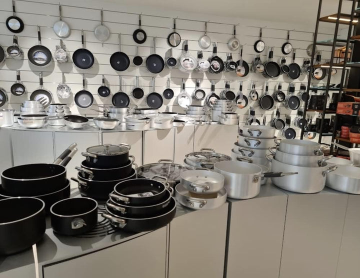 Pentole Agnelli Family Cooking Aluminium Flache Bratpfanne mit Griff, Metall, Silber/schwarz, 36 cm,