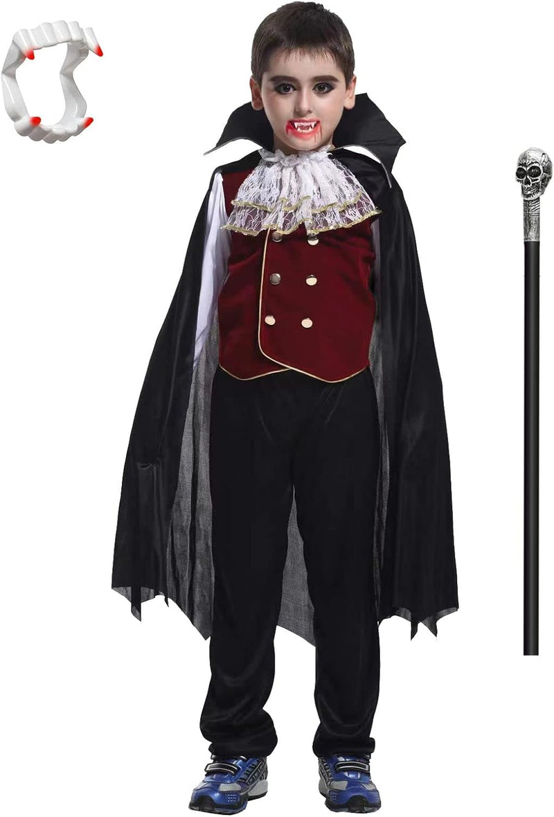 Generic Jungen Kinder Vampir Halloween Kostüm Gothic Classic Cosplay w/ Vampirzähne und Sichel 4-6 J