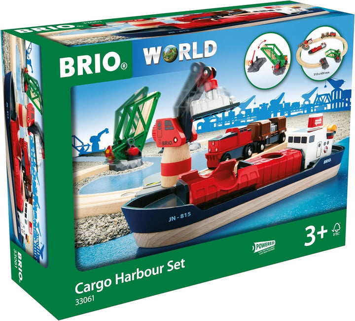 BRIO World 33061 Container Hafen Set - Mit Hafenbrücke und beweglichem Kran zum Beladen des Frachtsc