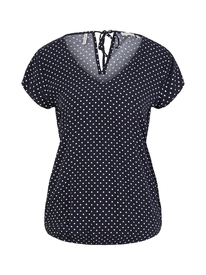 TOM TAILOR Damen Basic Bluse mit V-Ausschnitt 34 32086 - Small Navy Dot Design, 34 32086 - Small Nav